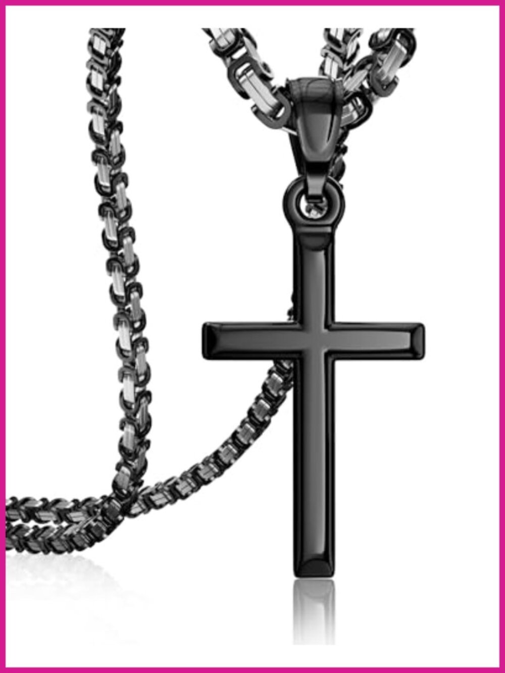 Stainless Steel Cross Necklace Byzantine Chain 22 Inch Men Women